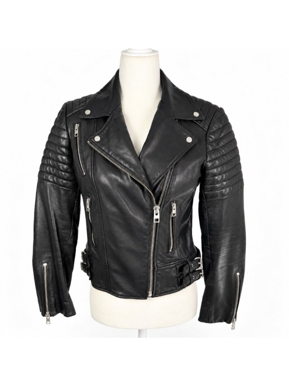AllSaints Papin Leather Biker Jacket 4 Black Lambskin Moto Quilted Rocker Baddie